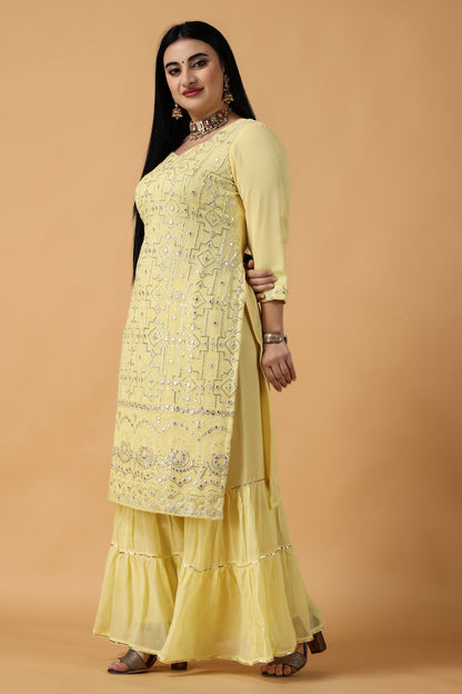 Women's Plus Size Yellow Party wear Punjabi Sharara Suits | Apella