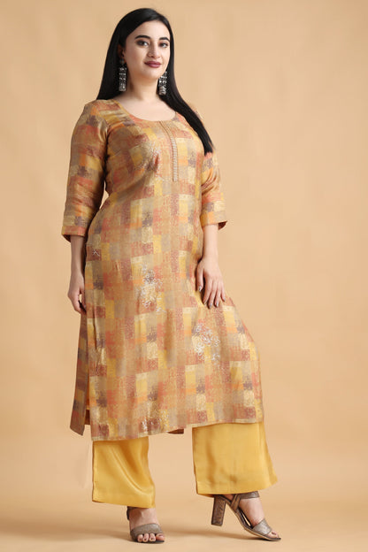 Women Plus Size Mustard Kurti Pant Set with Dupatta Party Wear | Apella
