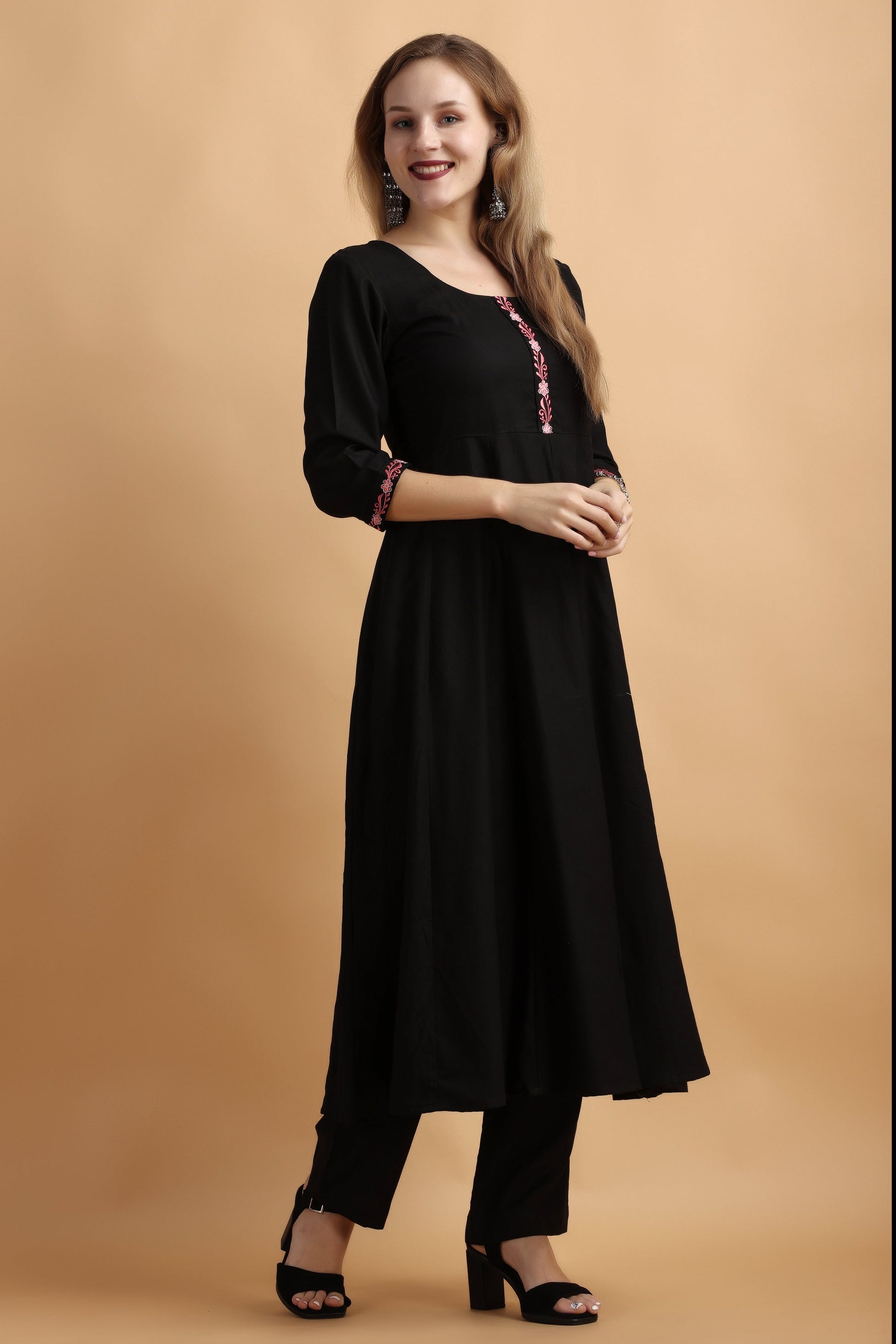 Women Plus Size Black party wear Anarkali Suit with Dupatta | Apella
