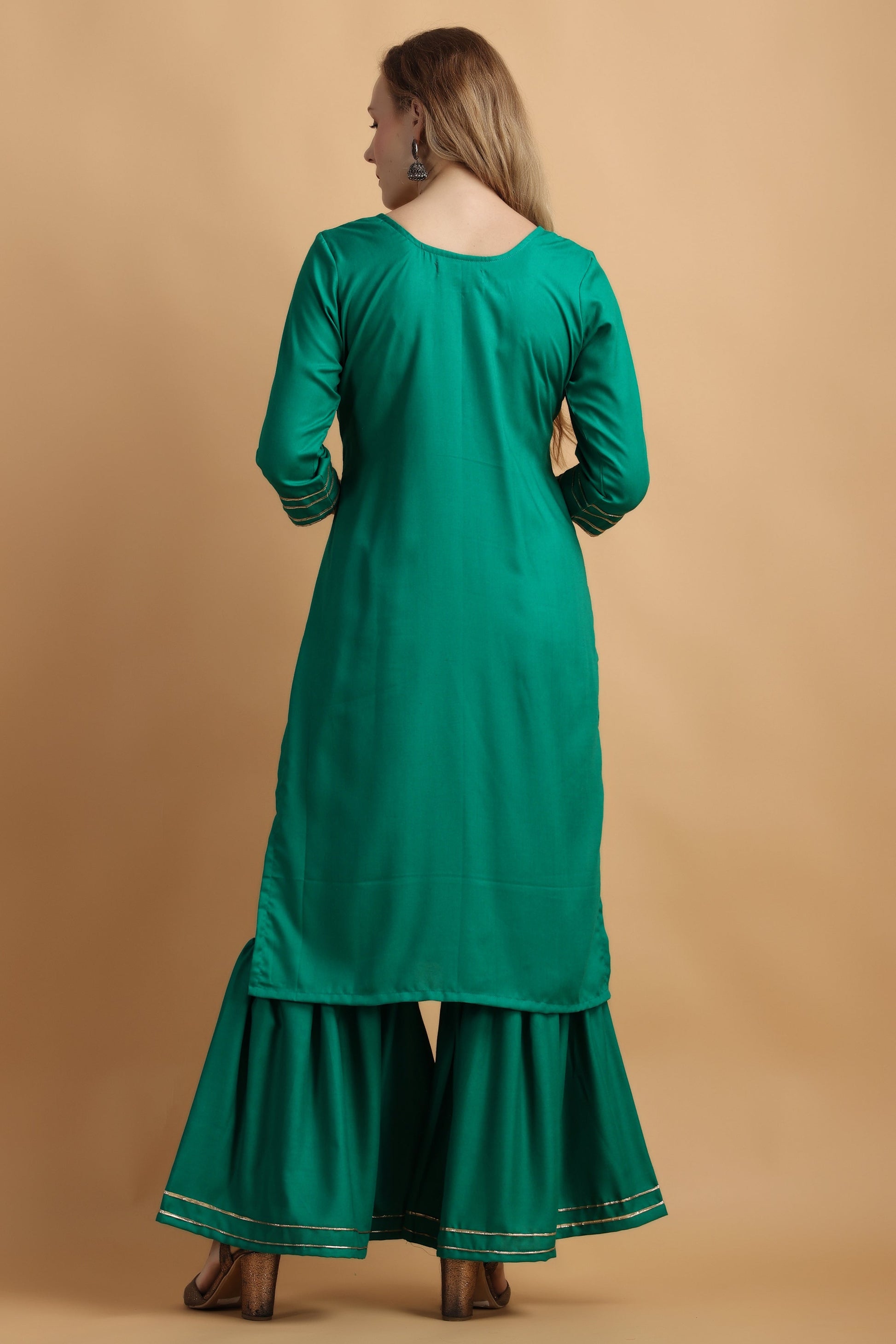 Women Plus Size Green Party Wear fancy sharara suit with Dupatta | Vilasata