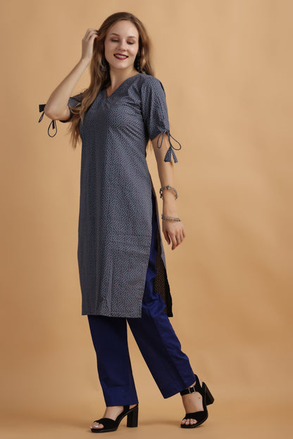 Women Plus Size Navy Blue palazzo pants with kurti | Vilasata