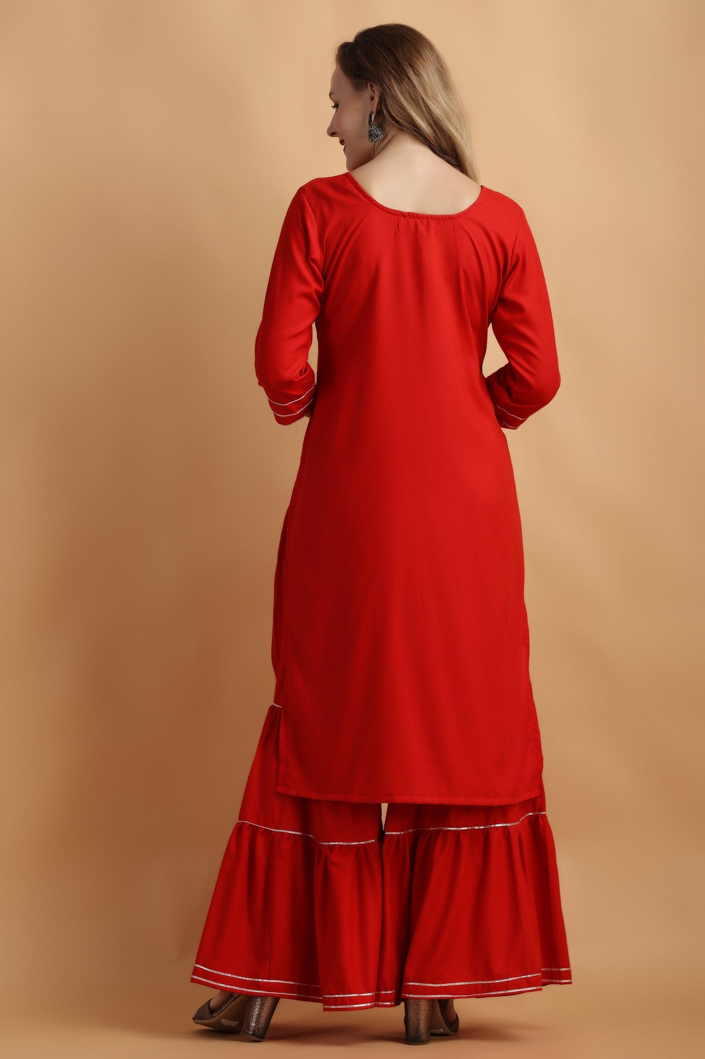 Women's Plus Size Red Party Wear Fancy Sharara Suit | Vilasata